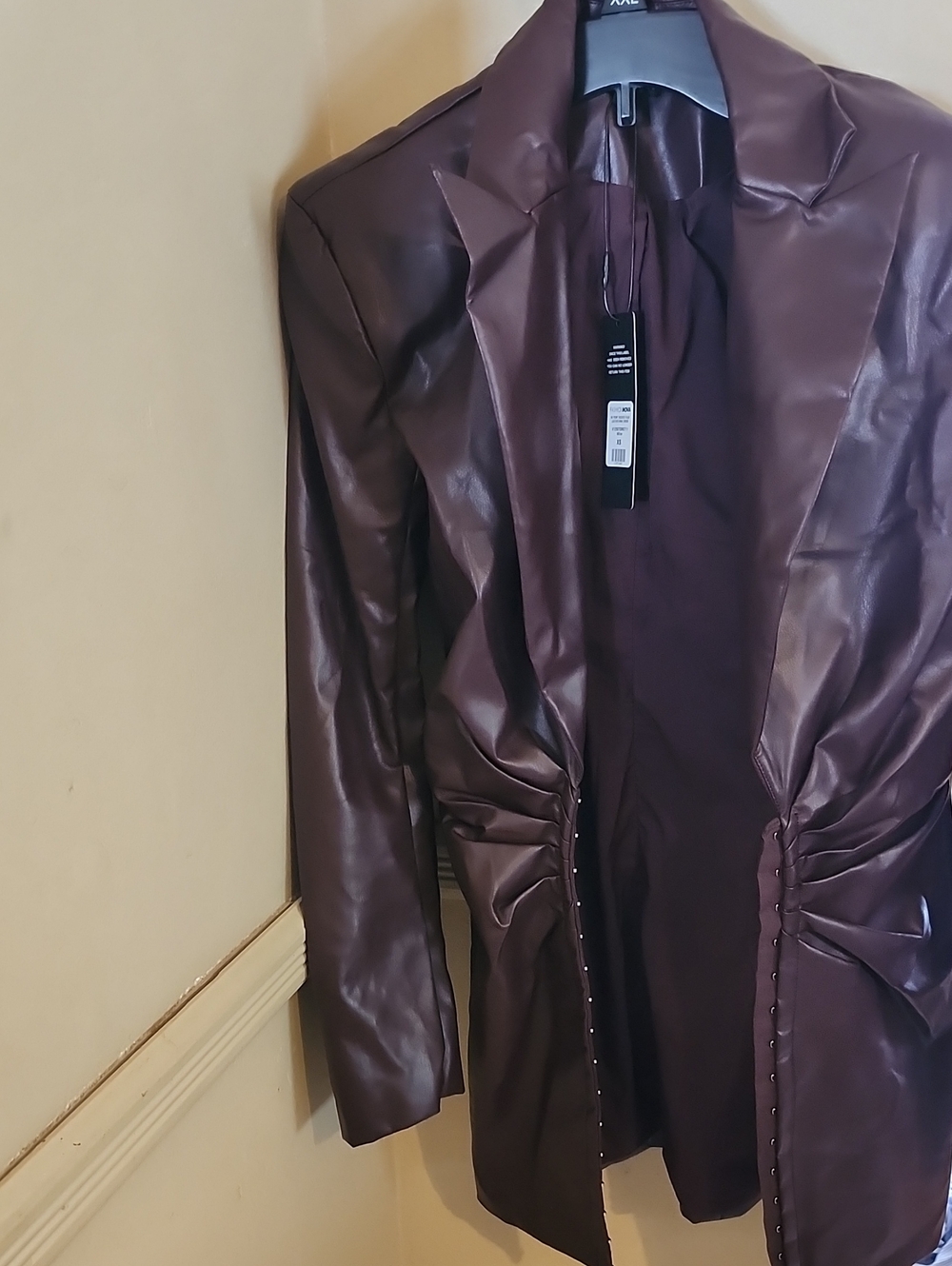 Fashion Nova Chocolate Brown Faux Leather Ruched Blazer